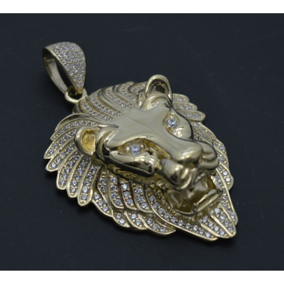 Real 10K Yellow Solid Gold Lion Head Pendant Mens Charm Pendant 12.6 gr - Picture 2 of 7